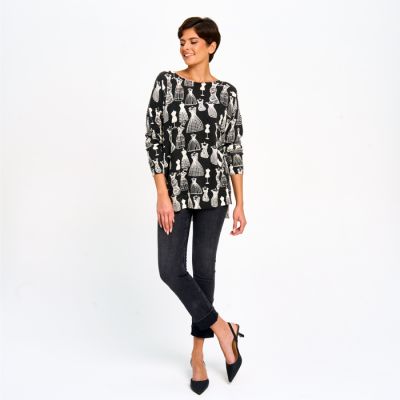 Fashionista Bust Print Top in Black-S/M