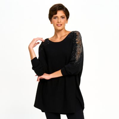 Embellished Sleeve Top in Black-S/M