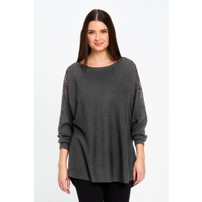 Embellished Sleeve Top in Grey-L/XL