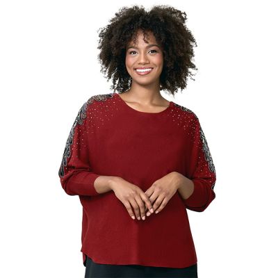 Embellished Sleeve Top in Red