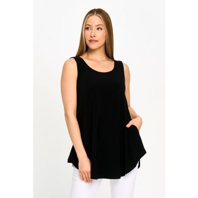 Smile Hem Tank with Pockets in Black-S