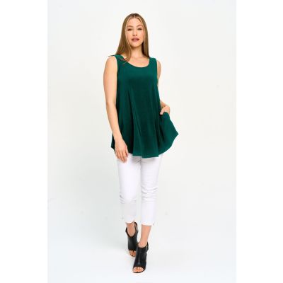 Smile Hem Tank with Pockets in Green-XL