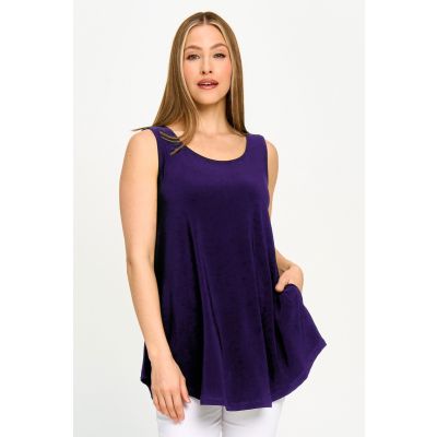 Smile Hem Tank with Pockets in Purple-M