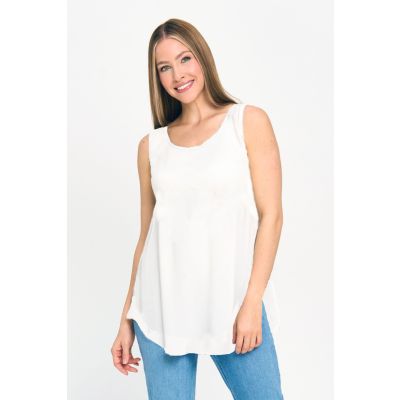Smile Hem Tank with Pockets in White-S