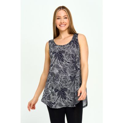 Floral Print Smile Hem Tank in Black & White-S