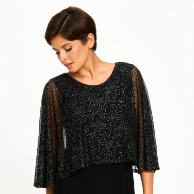 Shimmer Poncho Top in Silver-XXL