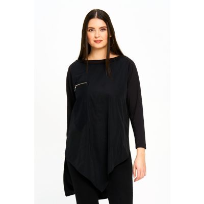 Asymmetric Zip Detail Tunic in Black-S/M