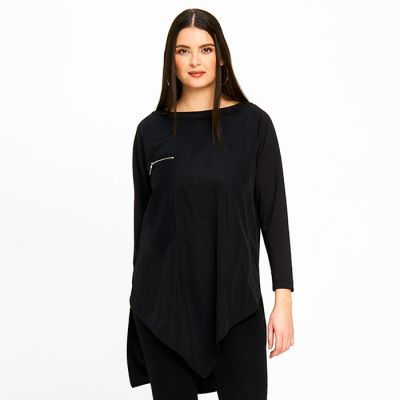 Asymmetric Zip Detail Tunic in Black