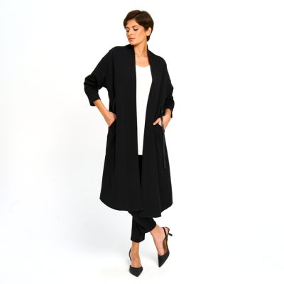 Open Front Overcoat in Black
