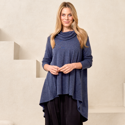 Dramatic Hi-Low Tunic in Navy-OS