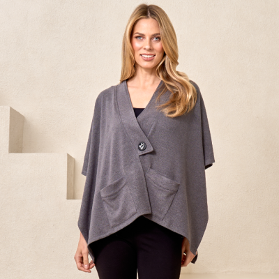 Kimono Topper with Button in Grey-OS