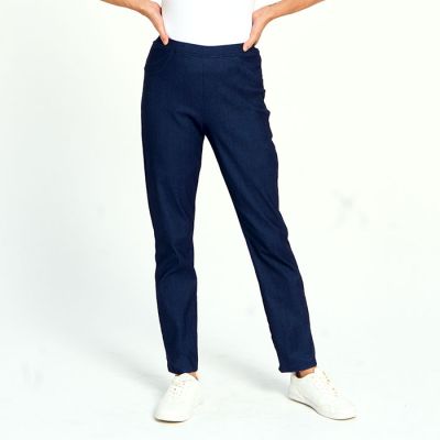 Stretch Faux Denim Pant in Navy-XL