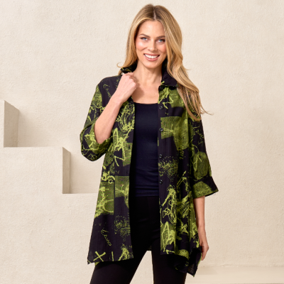 Graffiti Print Blouse in Green-XXL
