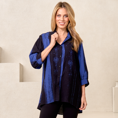 Painterly Blocked Blouse in Blue-M