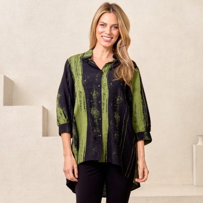 Painterly Blocked Blouse in Green-XXL