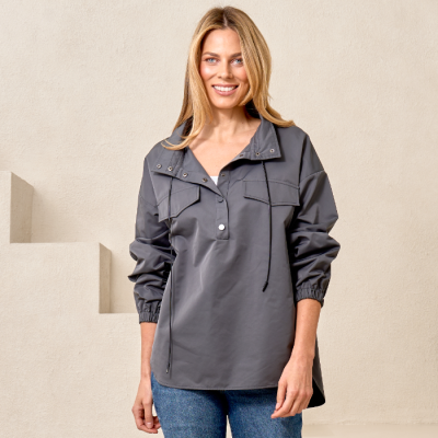 Snap Front Pullover Jacket in Grey