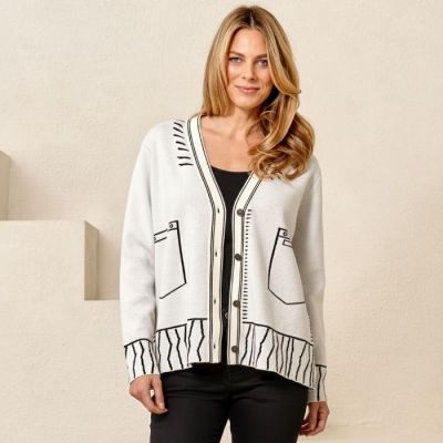 Print Graffiti Cardigan in White-L/XL