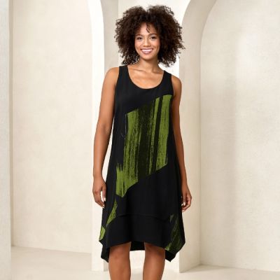 Painterly Contrast Dress in Green-L