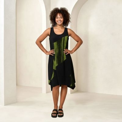 Painterly Contrast Dress in Green