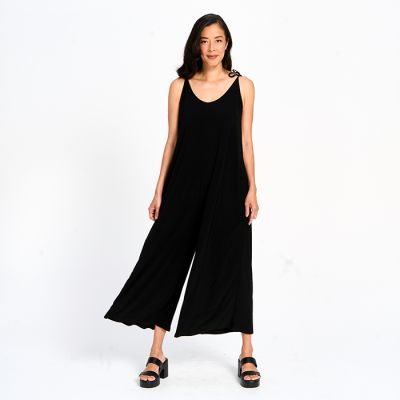Wide Leg Adjustable Tie Jumpsuit in Black-XXL