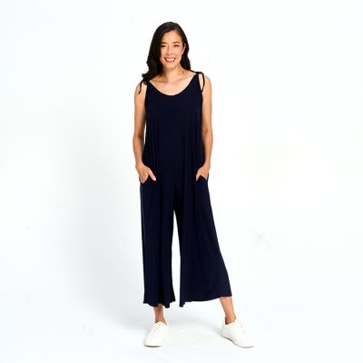 Wide Leg Adjustable Tie Jumpsuit in Navy-XL