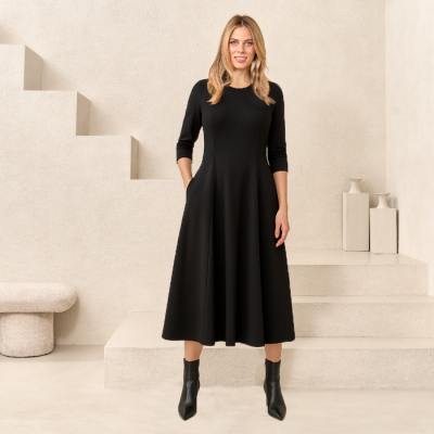 Oversized Pocket Ankle Length Dress in Black-XL