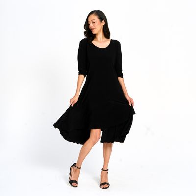 Long Sleeved Stretch Dress in Black-XL