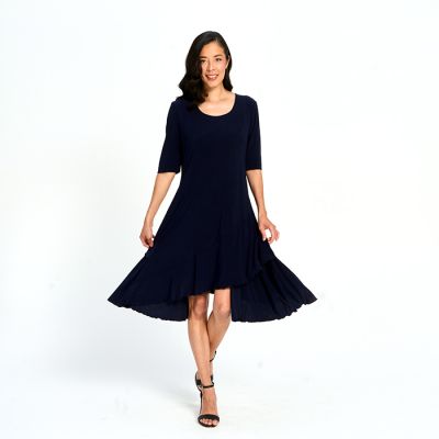 Long Sleeved Stretch Dress in Navy-XXL