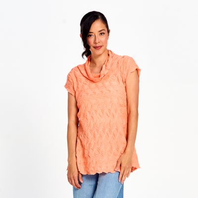 Honeycomb Tunic with Cowl Neck in Clementine-XL