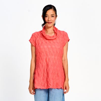 Honeycomb Tunic with Cowl Neck in Watermelon