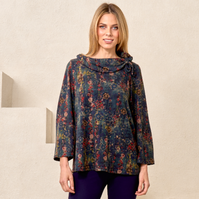 Mixed Media Blouse with Collar in Teal-XXL