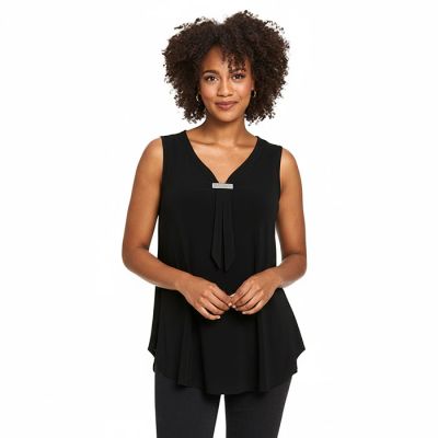 Crystal Faux Neck Tie Top in Black