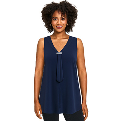 Crystal Faux Neck Tie Top in Navy-XL