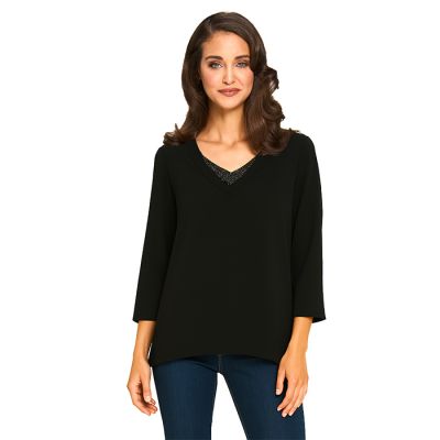 Bell Sleeve Crystal Top in Black-XXL