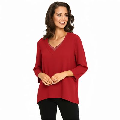 Bell Sleeve Crystal Top in Red-XXL