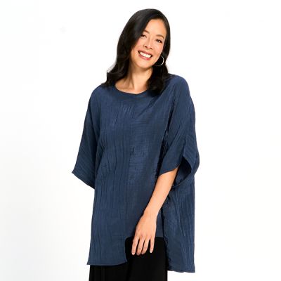 Soft Touch Crinkle Asymmetric Top in Navy-OS