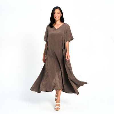 Soft Touch Crinkle Pocket Dress in Khaki-ONE