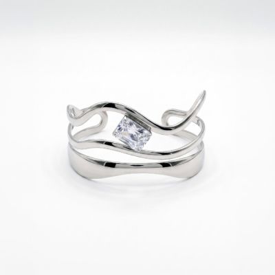 Wave Crystal Cuff Bracelet in Silver