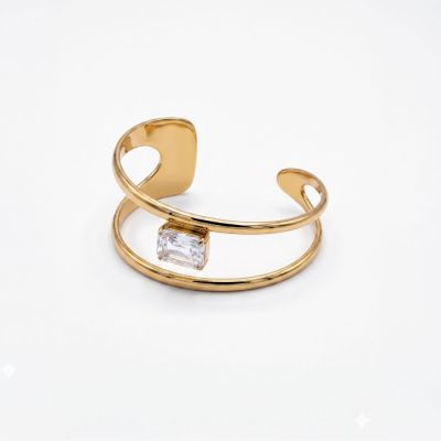 Modern Edge Crystal Cuff in Gold