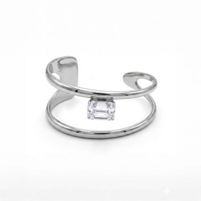 Modern Edge Crystal Cuff in Silver