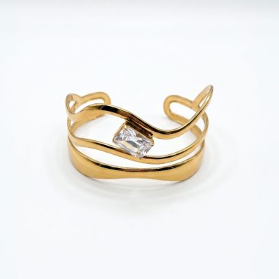 Wave Crystal Cuff Bracelet in Gold