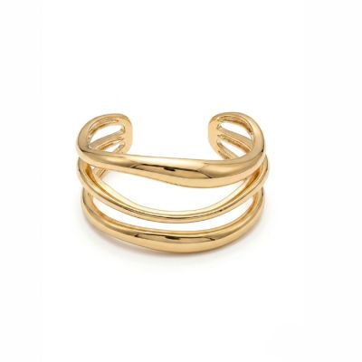 Triple Band Open Cuff Bracelet in Gold