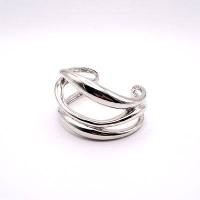 Triple Band Open Cuff Bracelet in Silver