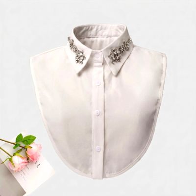 Floral Crystal Collar Dickey in White