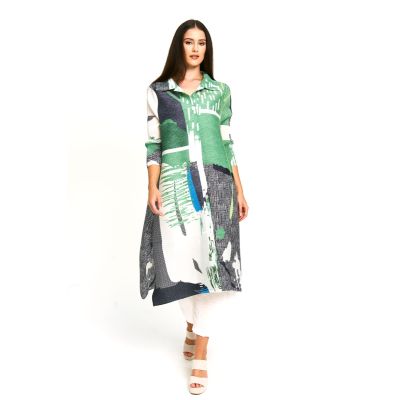 Plissé Shaded Button-Down in Green-OS
