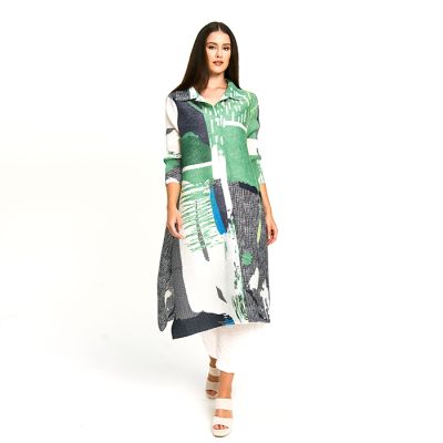 Plissé Shaded Button-Down in Green