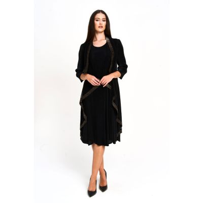 Gilded Ruffle Plissé Dress in Black-OS