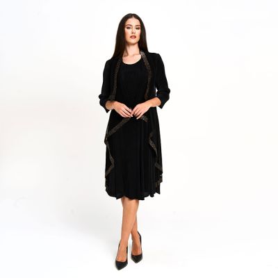 Gilded Ruffle Plissé Dress in Black