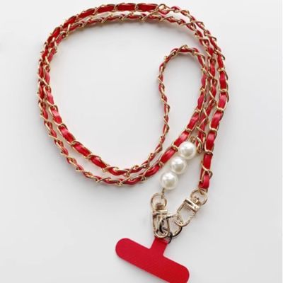 Phone Crossbody Lanyard with Pearls in Red