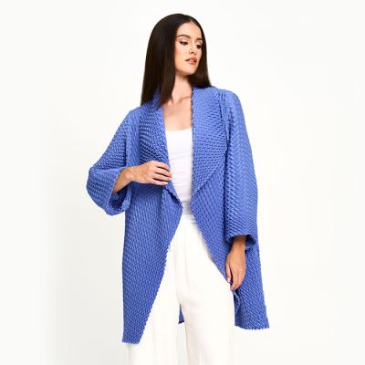 Plissé Oversized Open Front Cardigan in Periwinkle